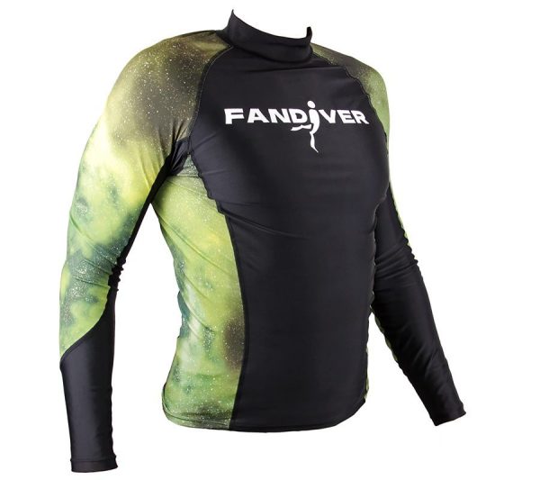 Футболка Galaxy лайкра черный/зеленый длинный рукав мужская